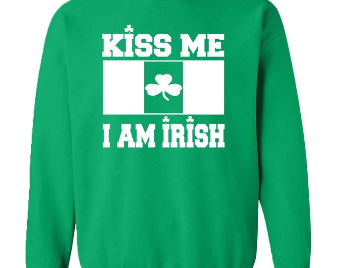 Kiss Me I Am Irish St. Patrick's Day Unisex CREWNECK Sweatshirt Irish Party Shamrock Irish Beer Party