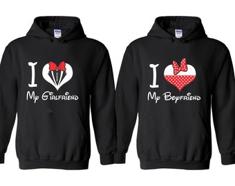 I Love My Girlfriend Boyfriend HEART Couple Hoodies Matching Hoodie Sweatshirt Cartoon Style Heart Design Hoodies