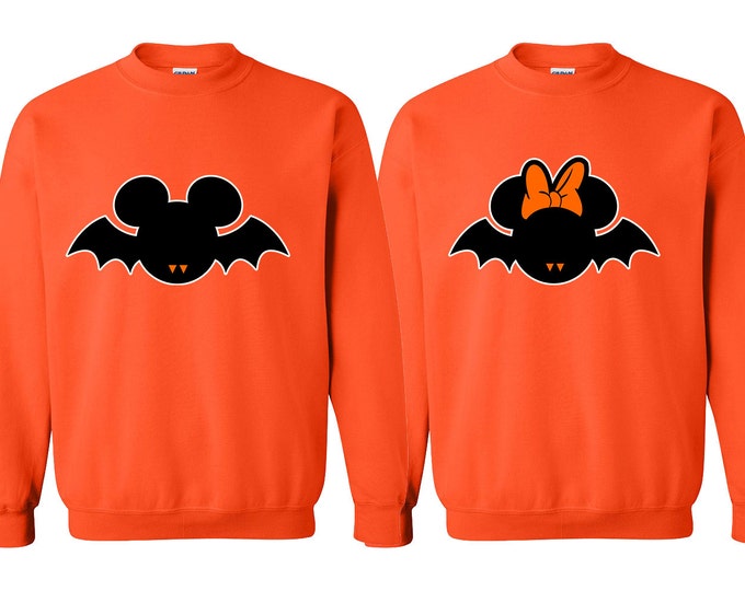 Halloween Couple Bat Cartoon Style CREWNECK Sweatshirt Unisex Cartoon Funny Bat Halloween  Bat CREWNECK Sweatshirt
