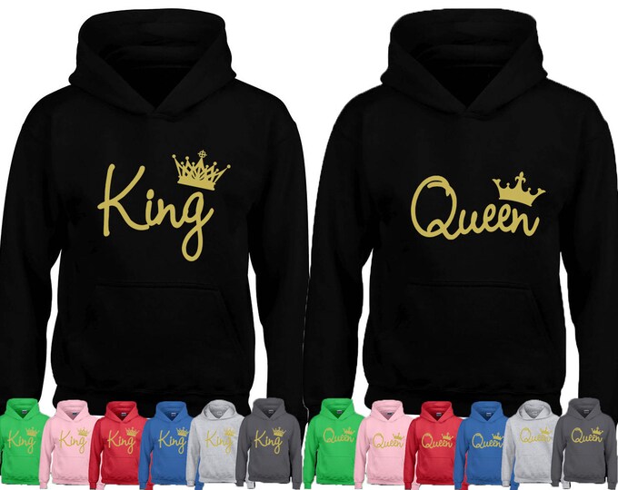 King Queen LETTER GOLD Soul Mate Couple HOODIE sweaters Cartoon- Funny Couple Hoodies Couple Sweatshirts Matching Couple Hoodie Sweater