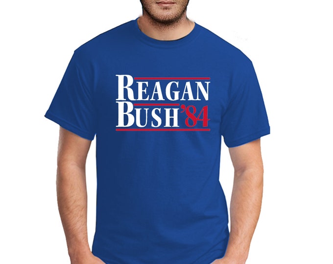 REAGAN BUSH 84 T-Shirt Fun Political Election Ronald 80s Retro Republican MEN Nostalgia Election Trump Reagan Bush Tee Shirt