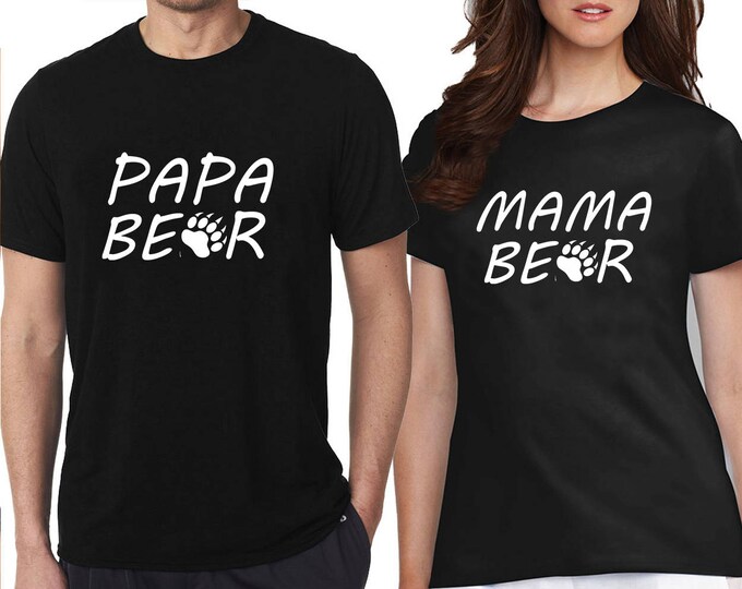 Papa Bear Mama Bear Couple TSHIRT Family Couple Mom Dad Tee Shirt