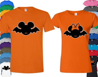 T-shirts voor Halloween-paar: bijpassende cartoon vleermuis