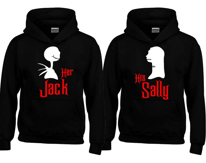 Halloween Jack Sally Couple Funny HOODIE Sweatshirt Her Jack His Sally Boo Halloween HOODIE Scare Couple Sweatshirt