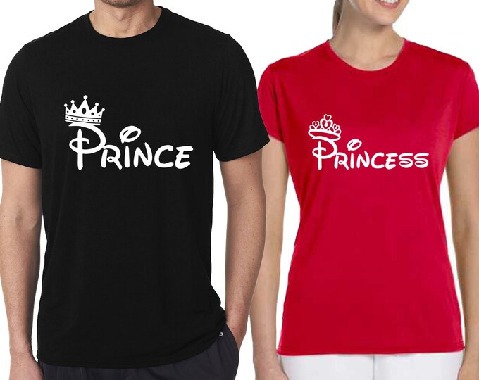 Couple Tshirt Prince Princess FASHION Matching Couple Tshirt Cartoon Couple Tee Shirt (BLACK-RED)