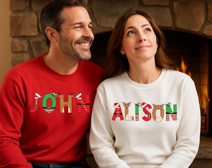 Custom Name Holiday Hoodie - Santa Elf Reindeer Letter Shirt - Matching Family Christmas Outfit - Personalized Kids Adult Shirt Sweatshirt