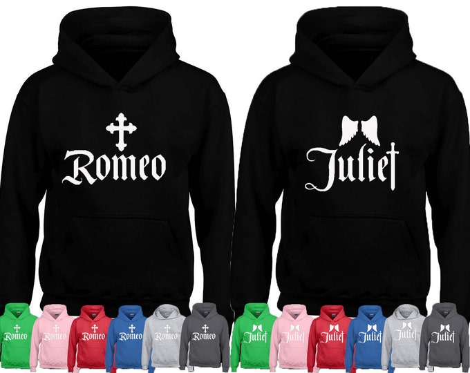 HAND Made Romeo Juliet Couple HOODIE Sweatshirt WHITE Cartoon- Funny Couple Hood Sweater Couple Hooded Sweatshirt