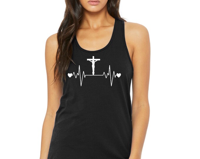 JESUS Heart Beat Tank Top for WOMEN Christian Religious Faith Disciple Church Shirts Jesus Christ Shirts