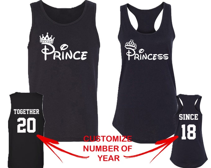 Couple Matching TANK Tops Prince Princess FASHION Together Since Back Side Date Numbers Front Back Matching Couple Tank Top Tees