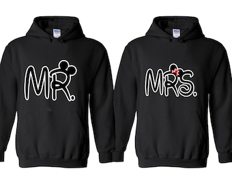 NEW MR MRS Couple Hoodie Mouse Ears Buckle Best Mr Mrs Couple Sweatshirt Hoodies