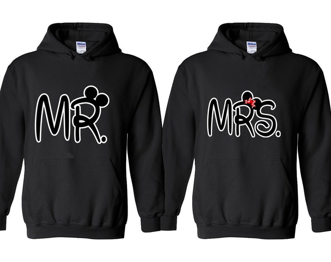 NEW MR MRS Couple Hoodie Mouse Ears Buckle Best Mr Mrs Couple Sweatshirt Hoodies