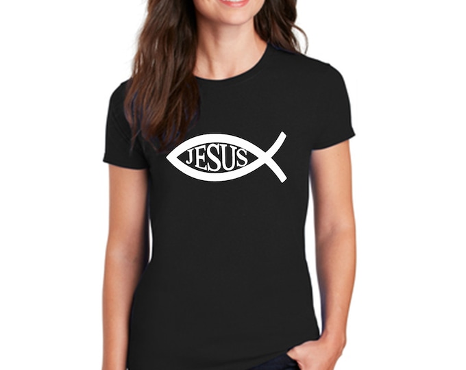 JESUS Fish T-Shirt for WOMEN Christian Religious Faith Disciple Church Shirts Jesus Christ Shirts