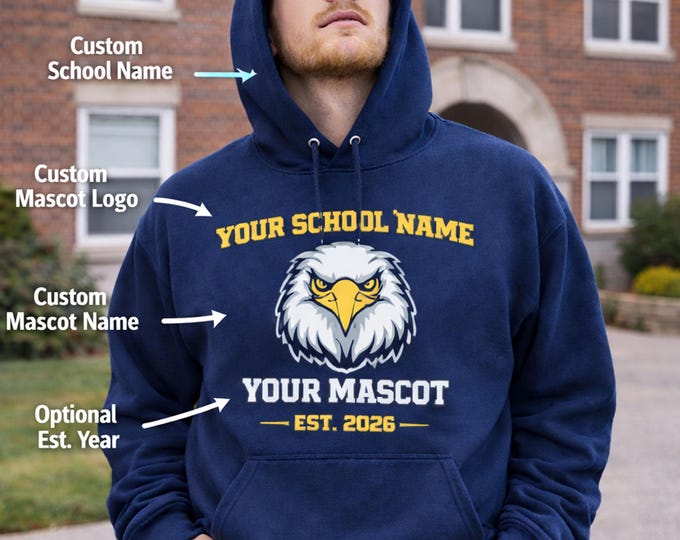 Personalized School Mascot Hoodie, Custom Eagle Spirit Shirt, College High School Team Sweatshirt