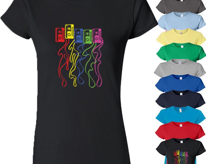 Cassette WOMENS TSHIRTS Colorful Nostalgia Cassette Type Funny Tee Shirt