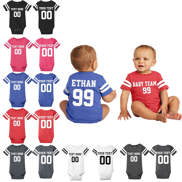 Aangepast voetbalshirt voor pasgeborenen Gepersonaliseerde bodysuit voor baby's Jersey Naam en nummer Custom Jersey voor kinderen Pasgeboren maat Jersey Shirt Tee