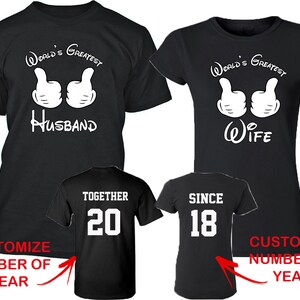 Camisetas a juego para parejas El mejor marido y la mejor mujer del mundo Juntos desde el reverso Fecha Números Anverso y reverso Camisetas a juego para parejas