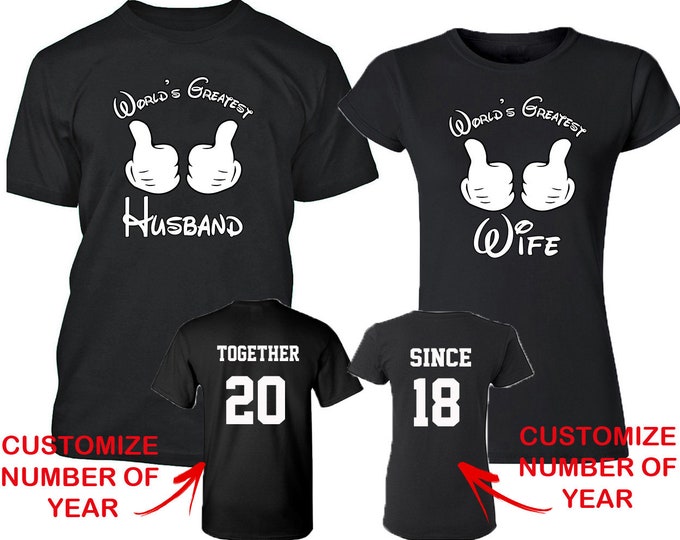 Couple Matching TSHIRT WORLD'S Greatest Husband Wife Together Since Back Side Date Numbers Front Back Matching Couple Tee Shirts