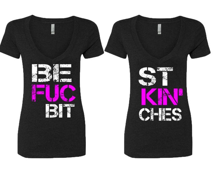 Best Friends Forever  Deep V-Neck T Shirt Tank BLACK Best Fucking Friend Tee Couple Best Friends Tshirt Best Friends Fun Tshirt Black NL6640