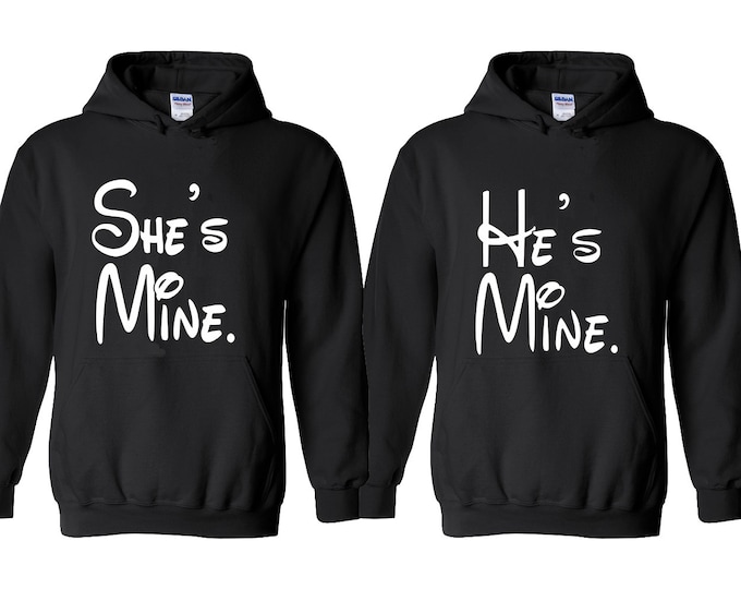 She is Mine He is Mine Cartoon LETTER Couple Hoodie Cartoon Couple Hoodies Shirt Super Fun Matching Couple Hoodies