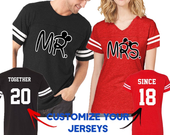 Couple Matching Shirts NEW Mr Mrs FOOTBALL JERSEYS - Together Since - Customized His and Hers Love Tshirts Tees -  Back Front