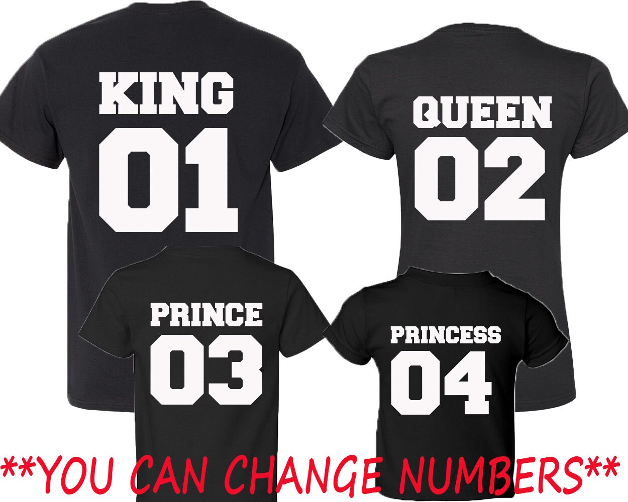 Camisetas king online queen personalizar número
