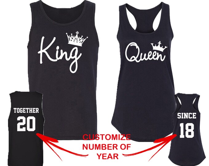 King Queen Fashion Couple Matching TANK Tops Together Since Back Side Date Numbers Front Back Matching Couple Tank Top Tees