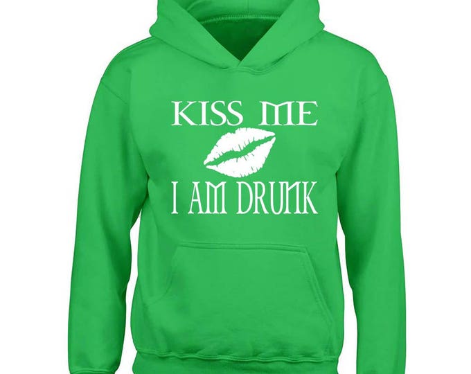 Kiss Me I Am Drunk LIPS St. Patrick's Day Unisex HOODIE Irish Party Shamrock Irish Beer Party