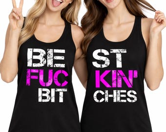 Camiseta sin mangas para parejas de mejores amigas BFB Camiseta sin mangas NEGRA Camiseta sin mangas con espalda cruzada Camisetas de mejores perras Camiseta sin mangas para parejas BFF Camiseta sin mangas para parejas 6933