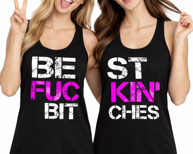 Best Friends Couple Tank Top Tee BFB Tank Top BLACK Recerback Tank Best Fucking Bitches Shirts Couple Tank Top BFF Best Couple T-shirt 6933