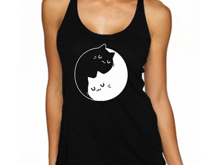 Yin Yang Cats Kittens WOMEN TANK TOP Sweet Cat Kitty Tee Tank Top