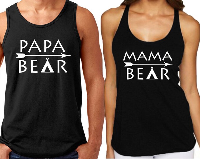 Papa Bear Mama Bear Couple TANK TOP ARROW Family Couple Mom Dad Tank Top