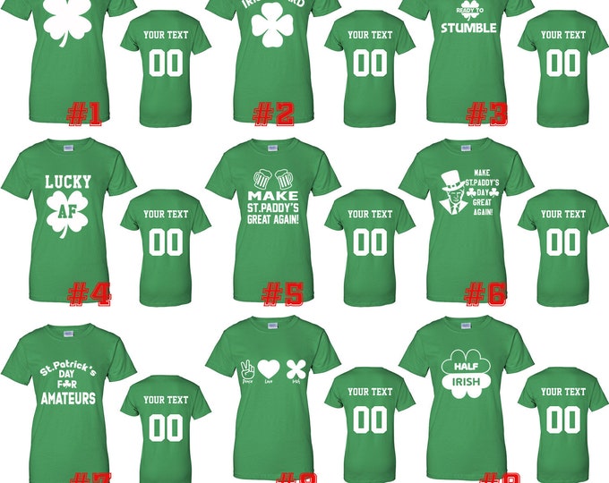 Customized St Patrick's Day Tees LADY Tshirt Irish Drinking Party Clover Shamrock St Paddy's Party Tee Shirts Name Number Personalized Tee