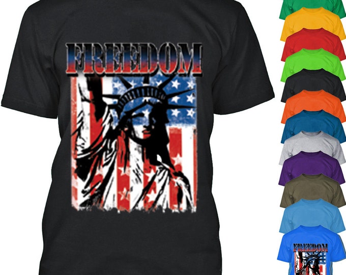 Freedoom The Statue of Liberty T-SHIRT Patriotic Tattered Vintage USA Flag Men's tee American Flag Mens Tee Shirt 4th of July Memorial Day