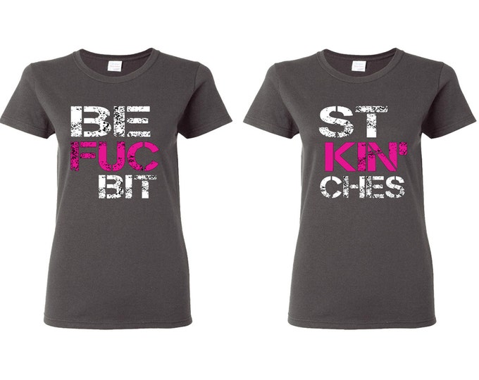 Best F*ckin Bitches Couple T-shirt Tee BFB Tshirt Best Fucking Bitches Shirts Couple Tshirt BFF Best Couple Friends T-shirt Charcoal Color