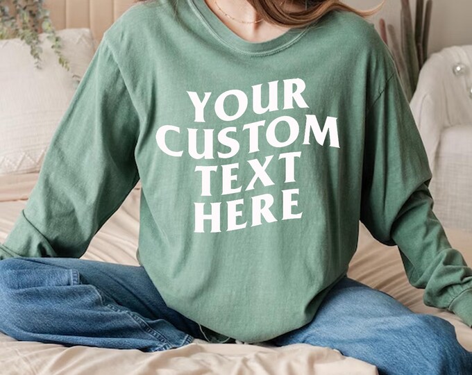 Personalized Text Image LONG Sleeves Tee, Comfort Colors Custom Girlfriend Bootleg Long Sleeves Shirt, Boyfriend Photo Long Sleeve Tee 6014