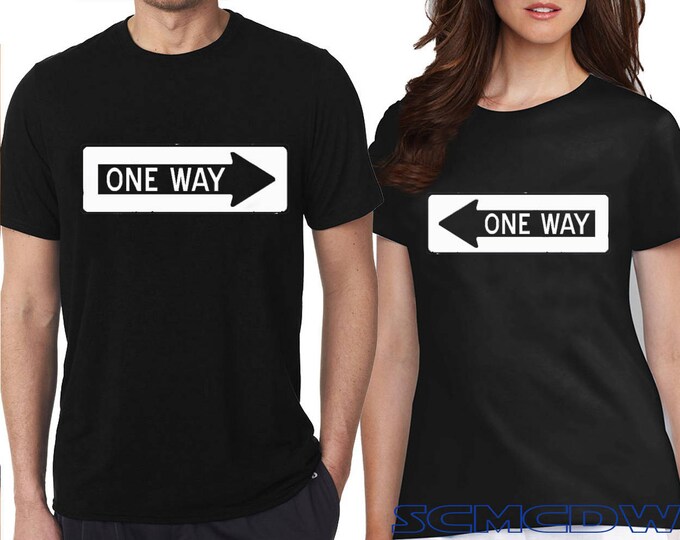 Couple Tshirt One Way Valentines Couple Tee Shirt Traffic Sign Funny T-Shirt