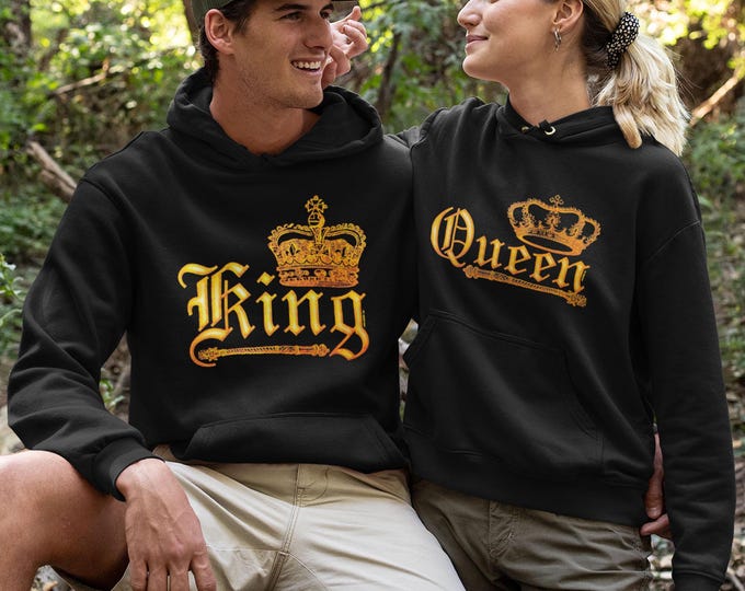 Couple Matching HOODIES WILD King Queen Together Since Back Side Date Numbers Matching His Hers Sweatshirts Anniversary Gift Valentine’s Day