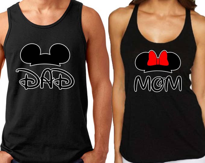 DAD MOM Couple Family TANK Top Cartoon Funny Family Tank Top Couple Parents Tee