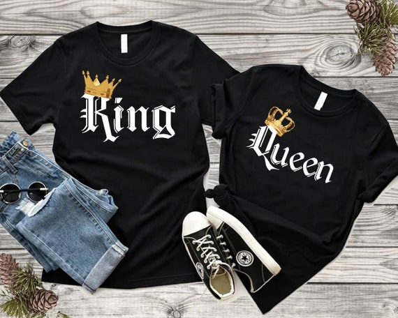 Buy King Queen TSHIRT COLOR Gold Crown White Font Best Matching