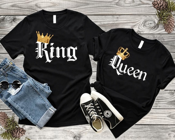 King and queen couple t shirts gold crown