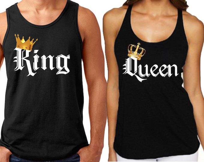 King Queen COLOR Couple Matching TANK Top Valentines Funny Love Couple Tank Top Tee