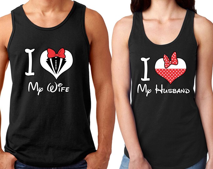 I Love My Wife I Love My Husband TANK TOP  Cartoon Heart Letters Couple Best Matching Tank Top