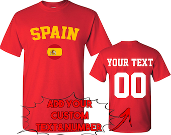 Spain Soccer Cup T-Shirt: Custom Text Number, Spain Flag Tee