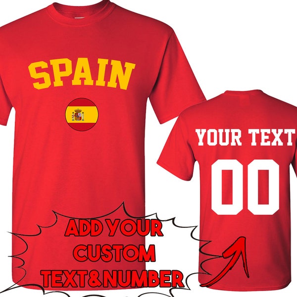 SPAIN World Cup Unisex TSHIRT Jersey Custom Text Number Spain Flag Tee Shirt FIFA World Cup Shirt Jersey