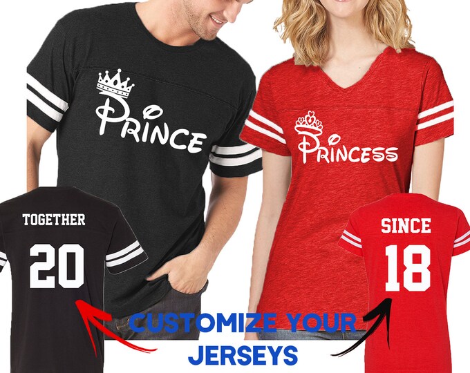 Couple Matching Shirts FASHION Prince Princess FOOTBALL JERSEYS Together Since Customized His and Hers Love Tshirts Tees Front Back