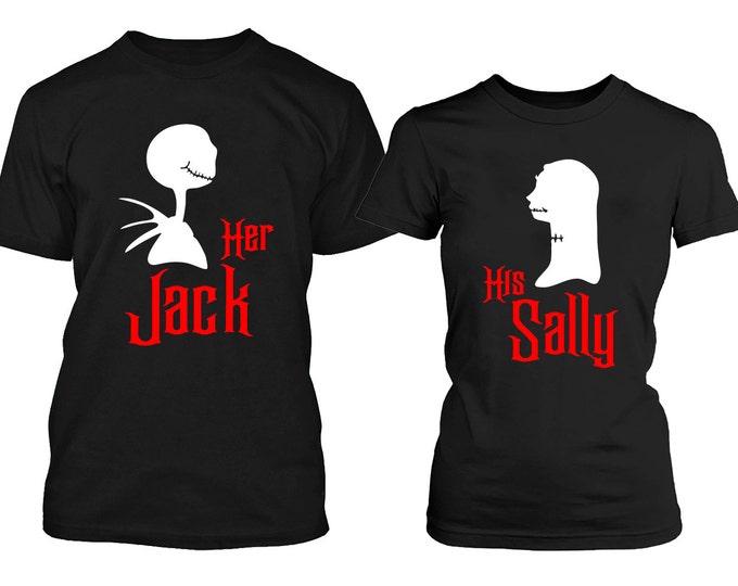 Halloween Jack Sally Couple Funny Tshirt Her Jack His Sally Boo Halloween Shirt Scare Couple Tshirt