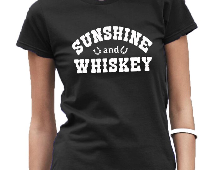 Sunshine And Whiskey Women's TSHIRT WHITE LOGO Country Girl Music Southern Tee