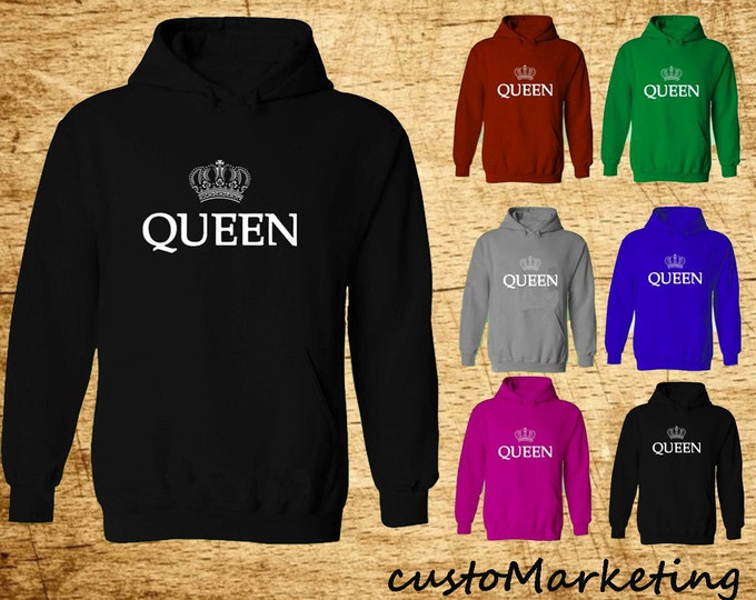 Queen Crown Hoodie  Sweatshirt Crown Queen Hoodie Gym King Queen Sweater Best Gift Hoodie All Colors