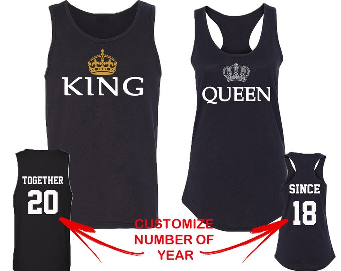King Queen OLD Couple Matching TANK Tops Together Since Back Side Date Numbers Front Back Matching Couple Tank Top Tees