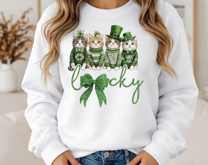 St Patrick’s Day Cat Shirt Lucky Irish Cats | Cute Shamrock Green Kitty Design | Funny Unisex T-Shirt Hoodie Crewneck